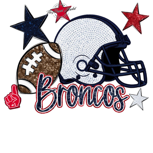 Broncos Football Embroidered Sequins Design-Navy & Red
