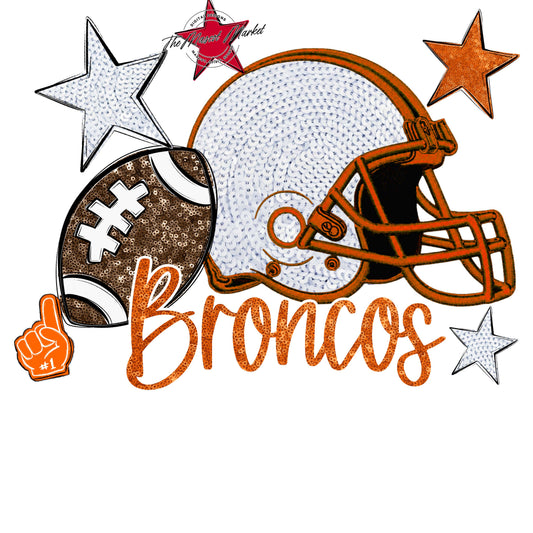 Broncos Football Embroidered Sequins Design-Orange
