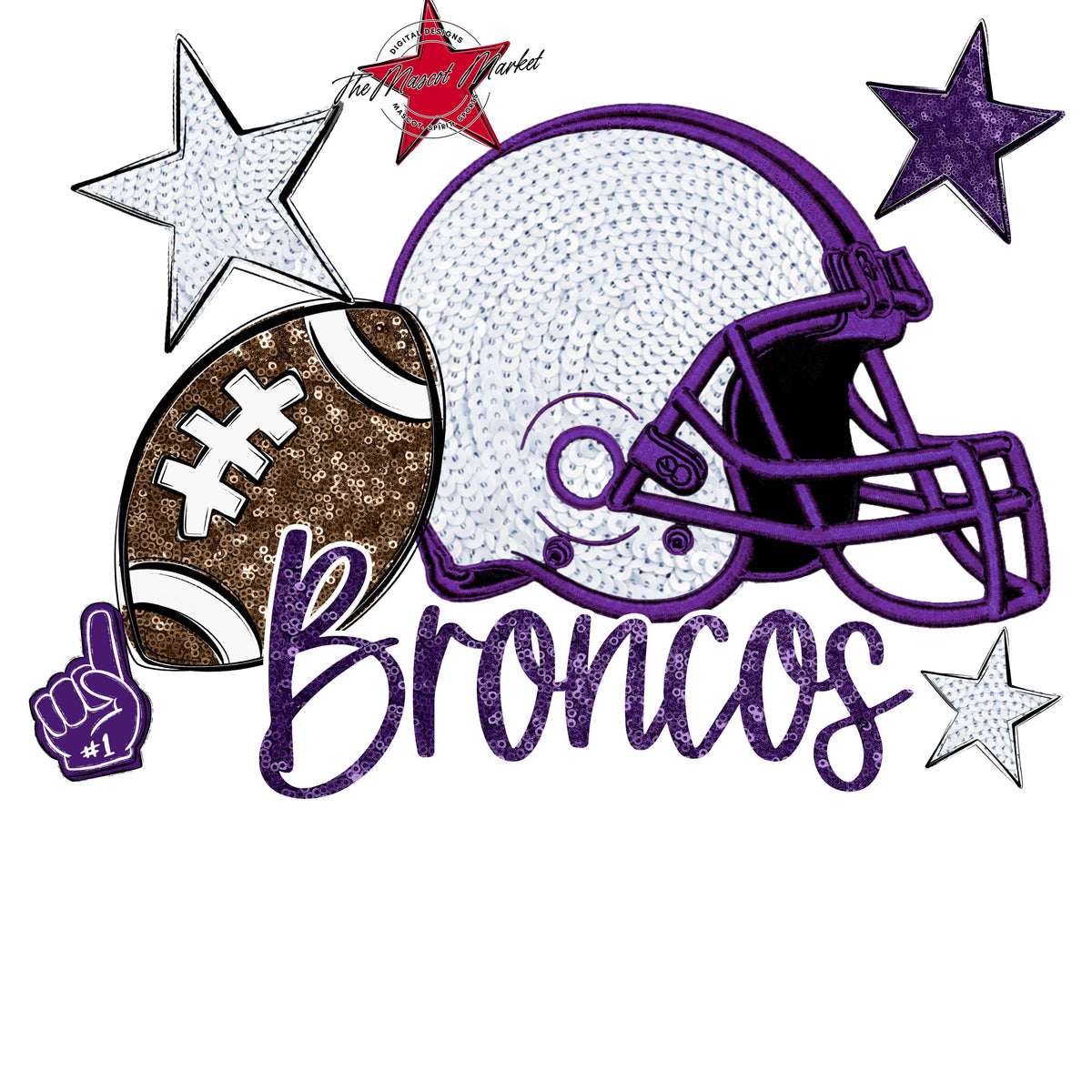 Broncos Football Embroidered Sequins Design-Purple