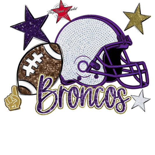 Broncos Football Embroidered Sequins Design-Purple & Gold