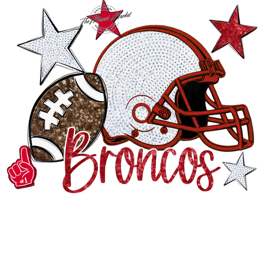 Broncos Football Embroidered Sequins Design-Red