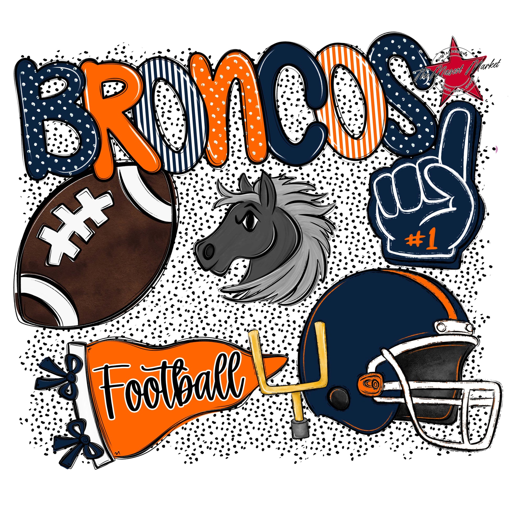 Broncos Football Spirit-Navy & Orange