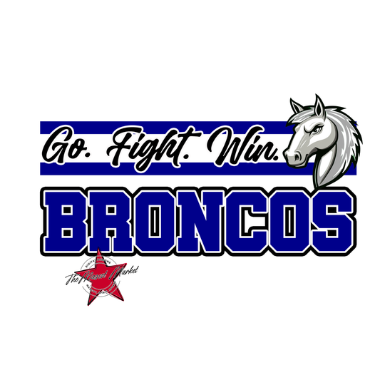 Broncos Go Fight Win Mascot Lines-Blue