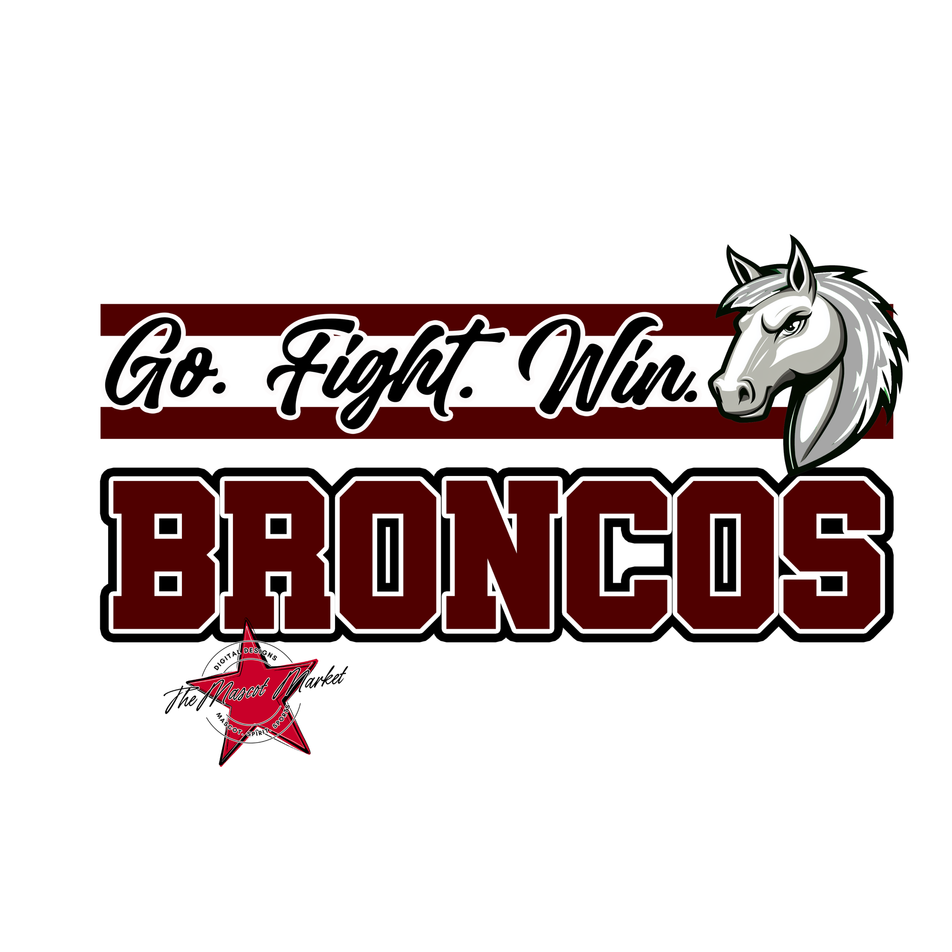 Broncos Go Fight Win Mascot Lines-Maroon