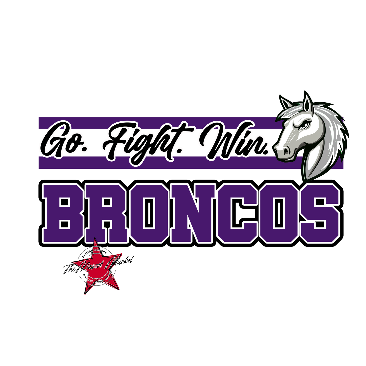 Broncos Go Fight Win Mascot Lines-Purple