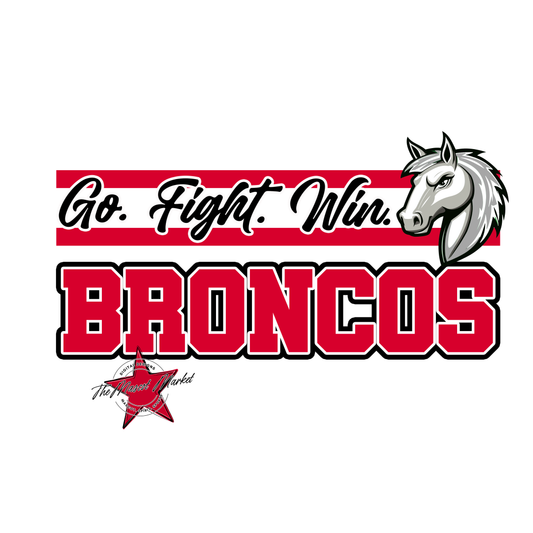Broncos Go Fight Win Mascot Lines-Red