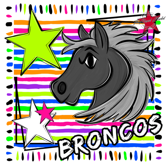 Broncos Mascot Frame-Neon White