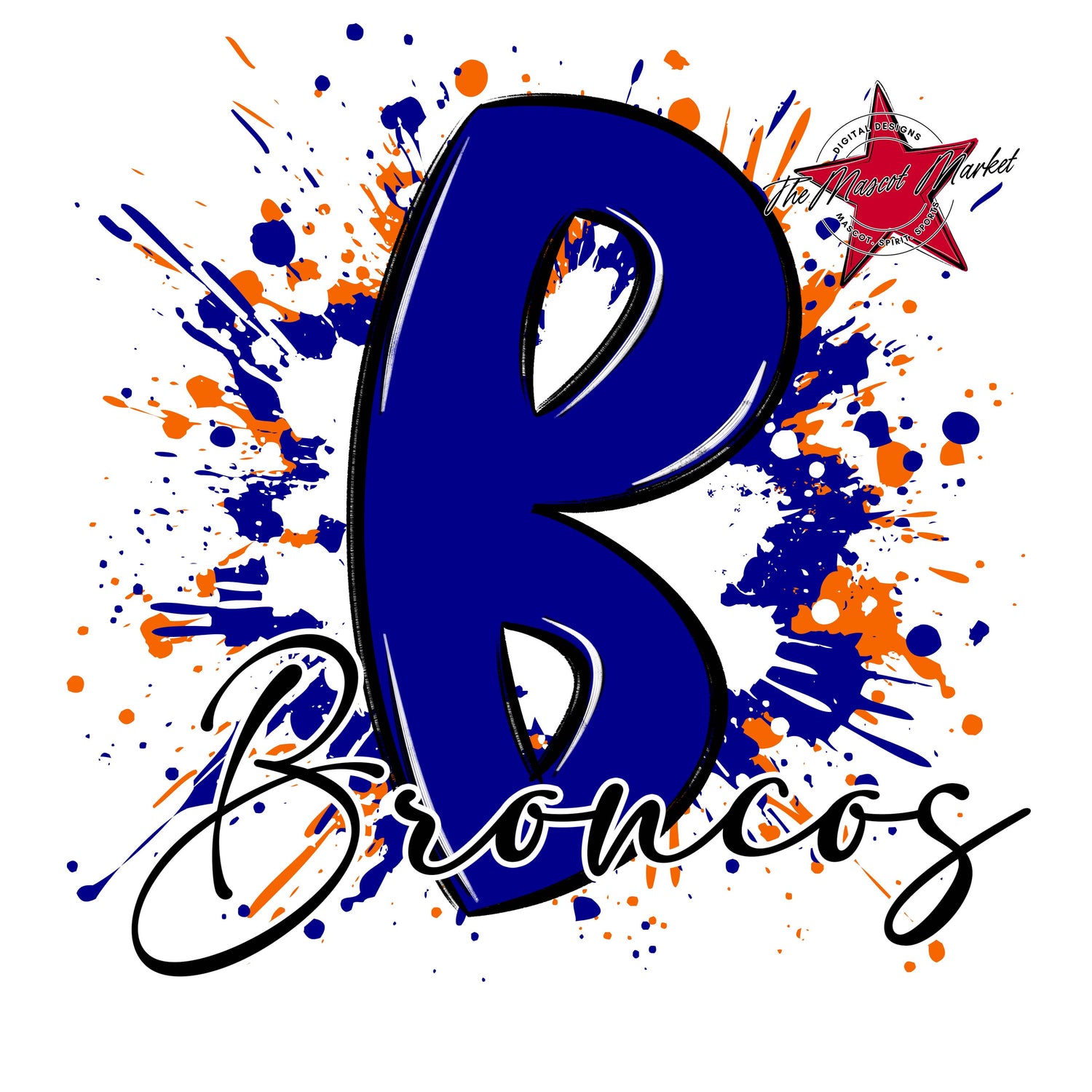 Broncos Mascot Splatter-Blue & Orange