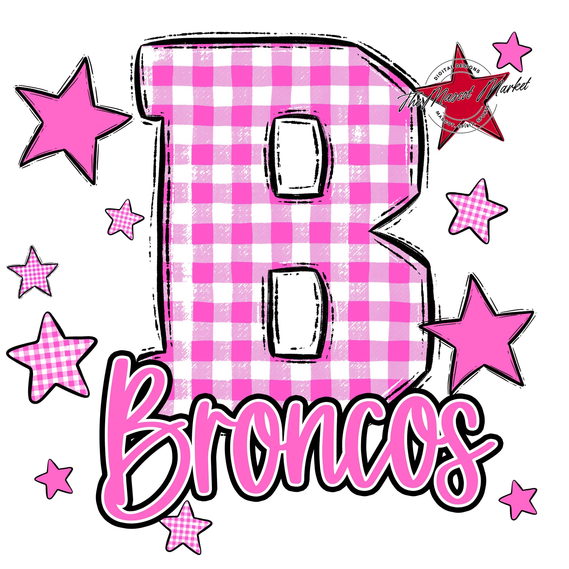 Broncos Plaid Star Design-Baby Pink