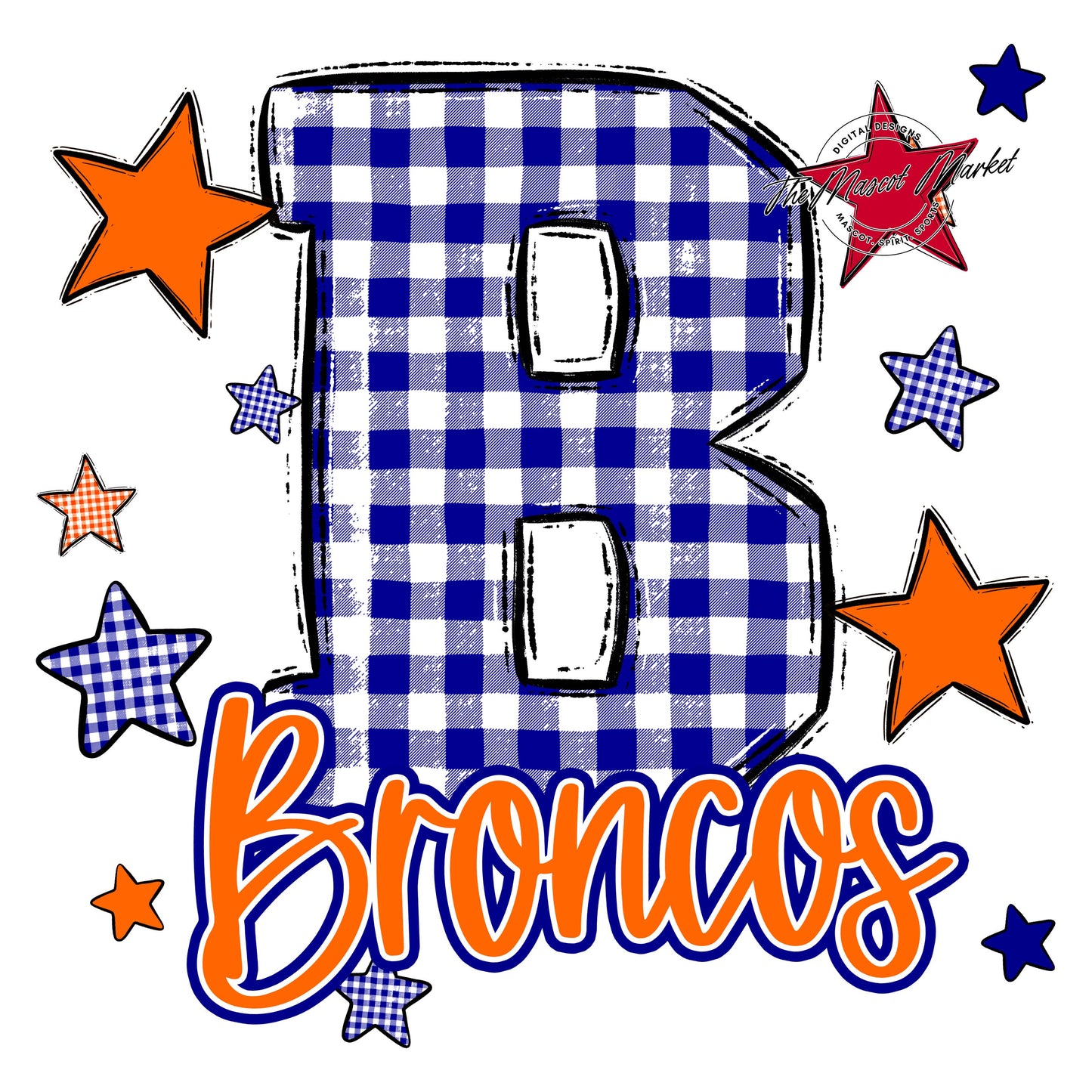 Broncos Plaid Star Design-Blue & Orange