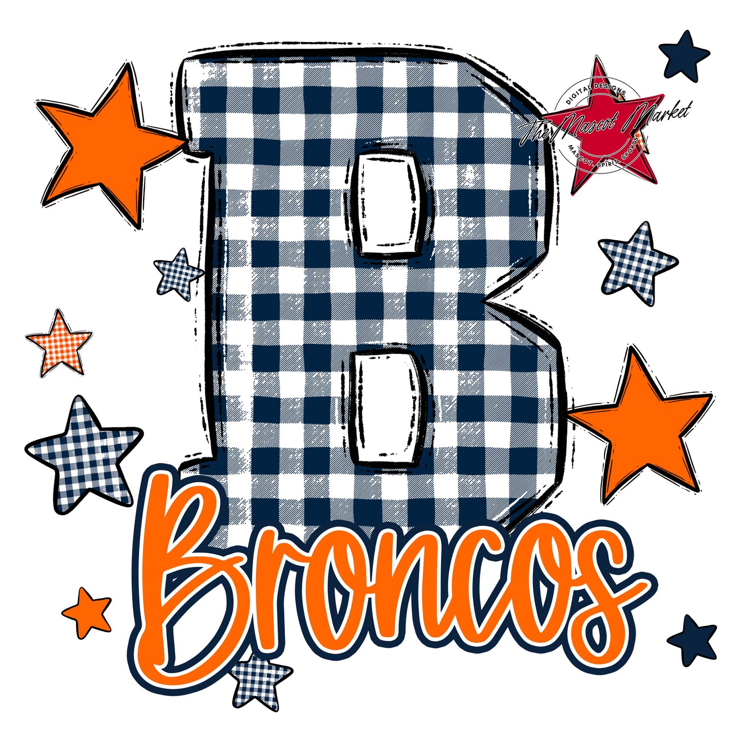 Broncos Plaid Star Design-Navy & Orange