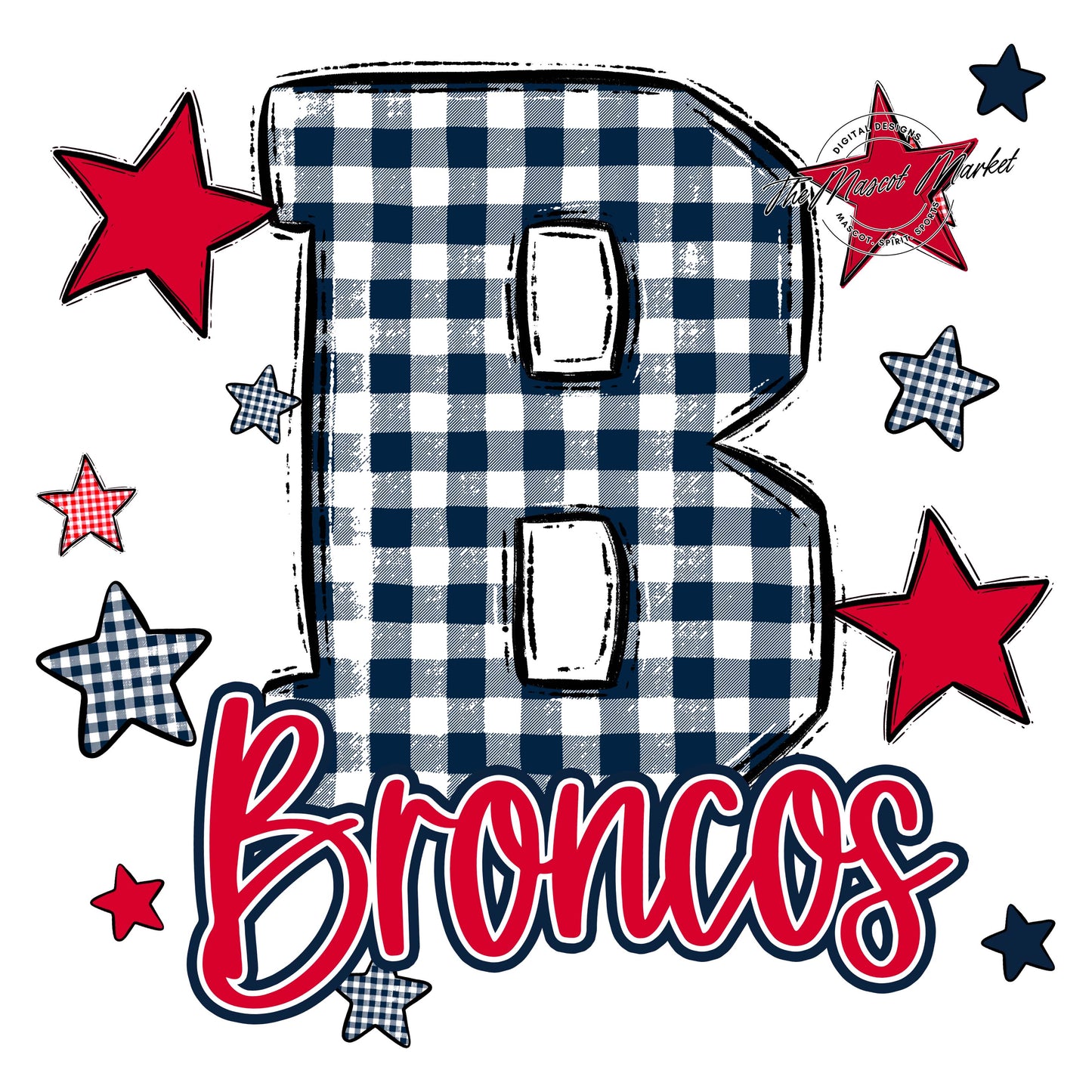 Broncos Plaid Star Design-Navy & Red