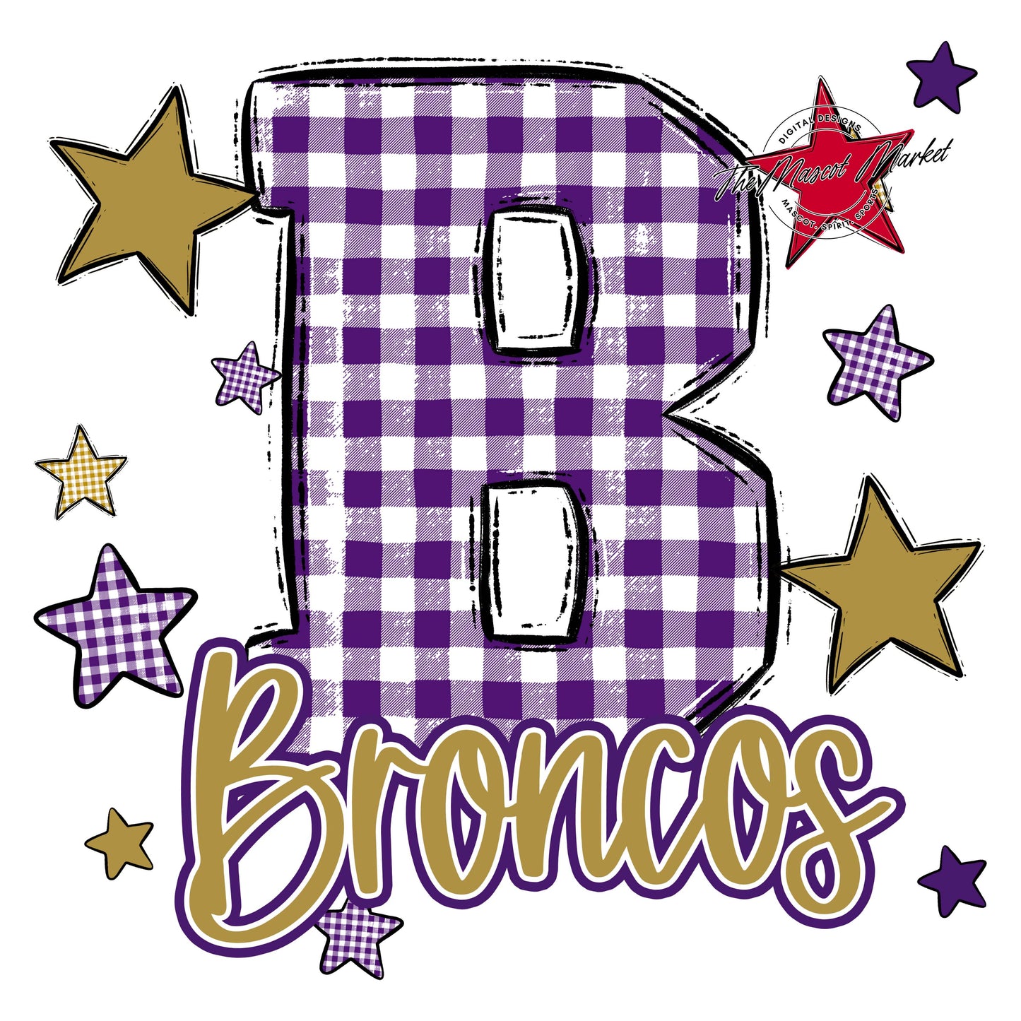 Broncos Plaid Star Design-Purple & Gold