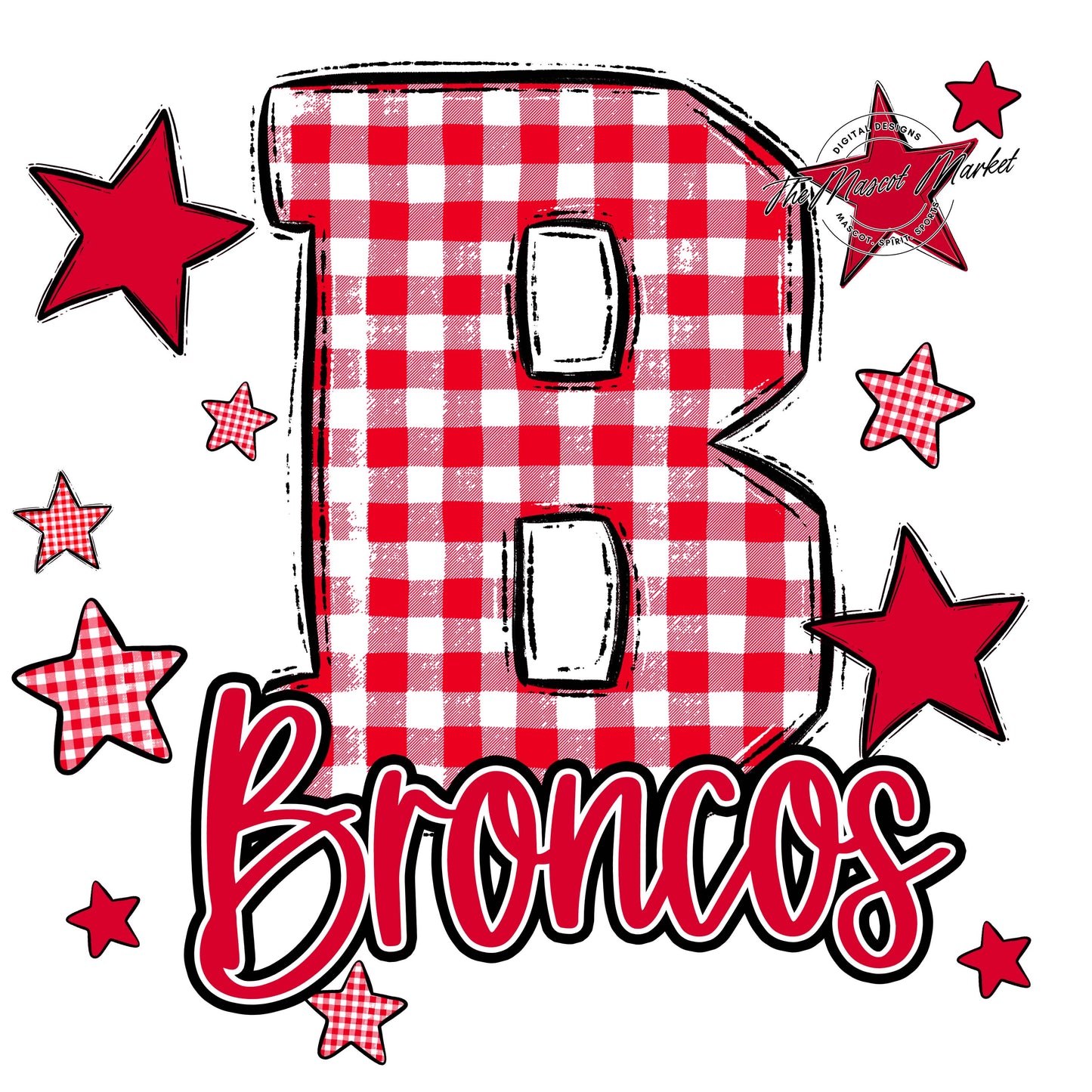 Broncos Plaid Star Design-Red