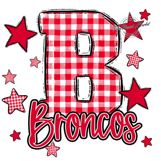 Broncos Plaid Star Design-Red
