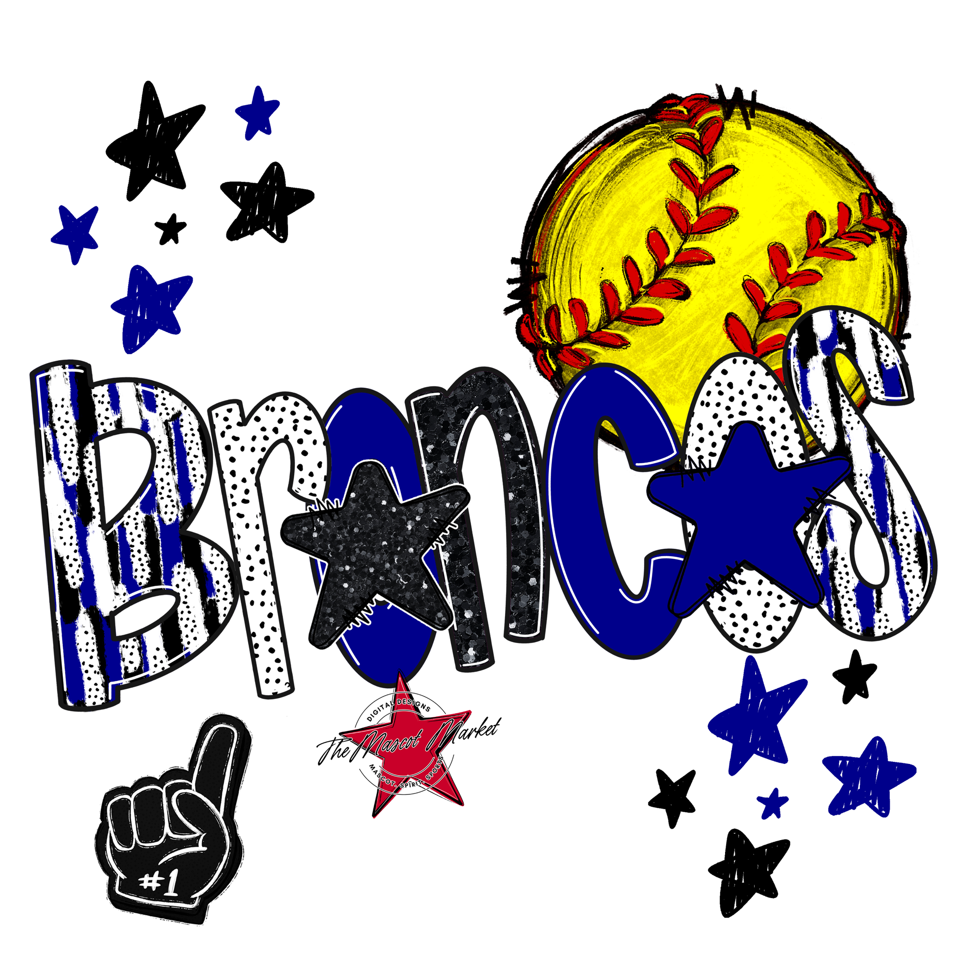 Broncos Softball Scrape-Blue