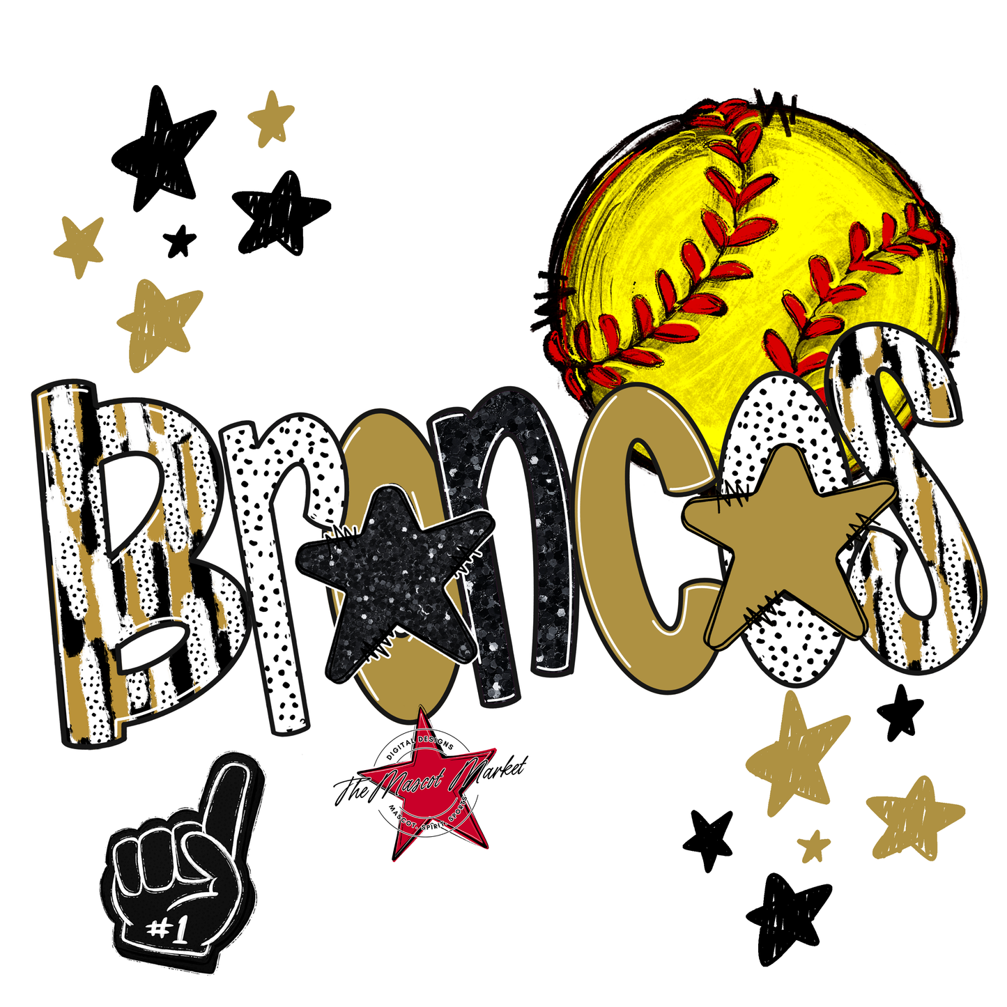 Broncos Softball Scrape-Gold