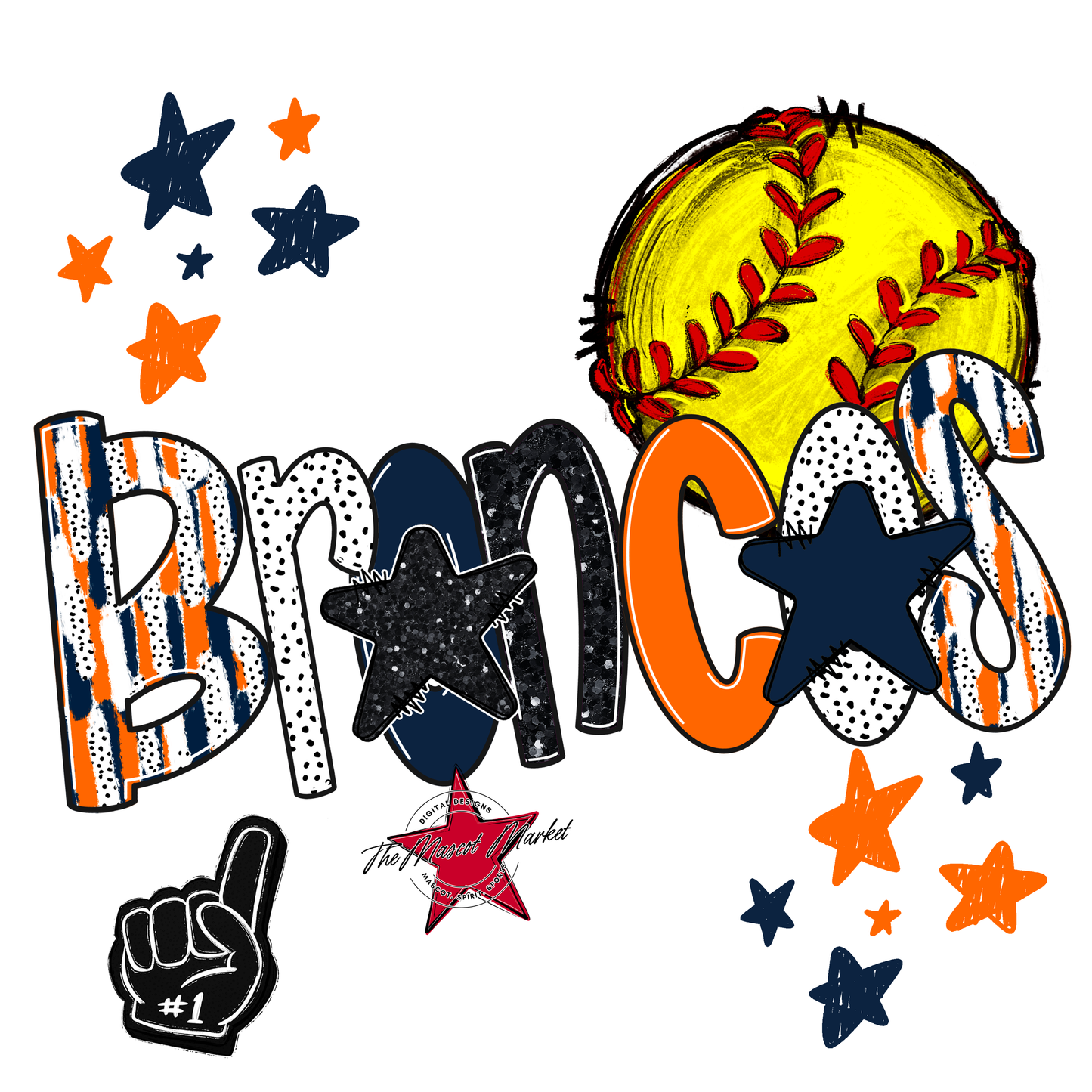 Broncos Softball Scrape-Navy-Orange