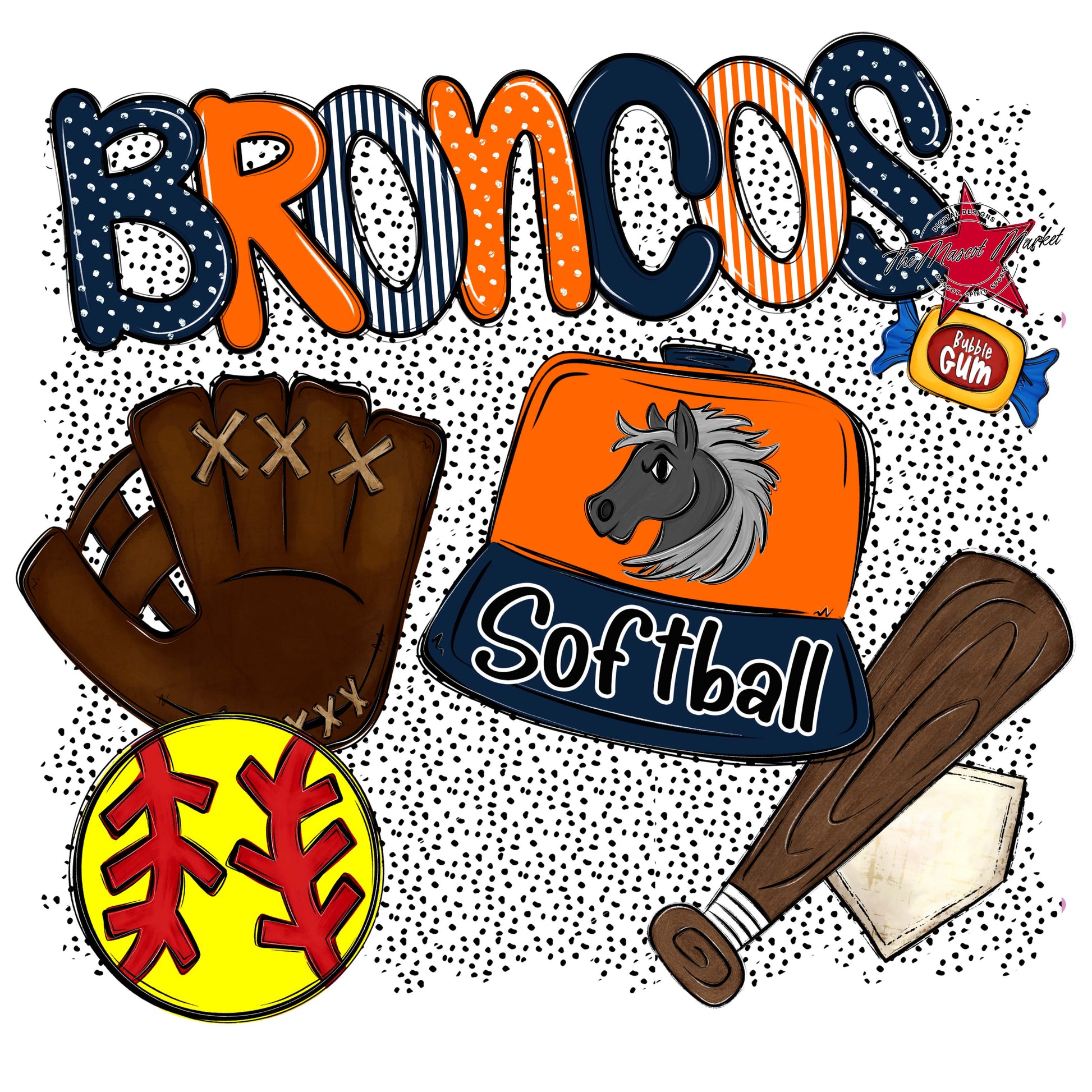 Broncos Softball Spirit-Navy & Orange