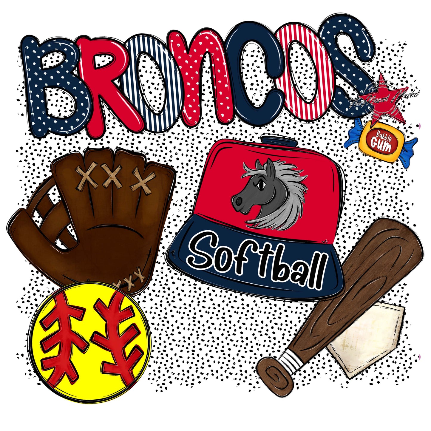 Broncos Softball Spirit-Navy & Red