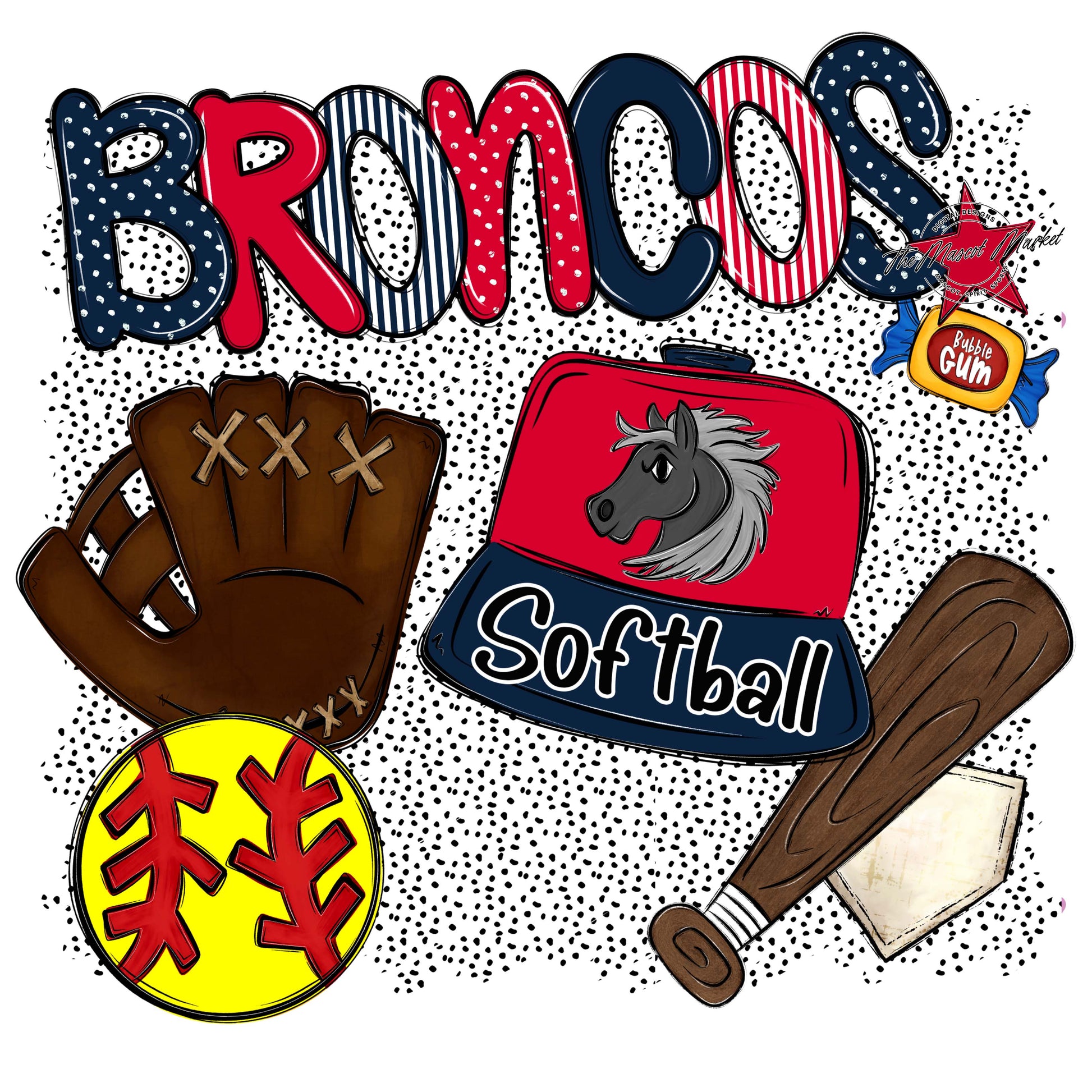Broncos Softball Spirit-Navy & Red