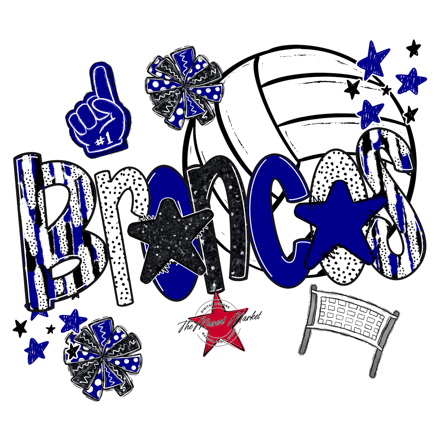 Broncos Volleyball Scrape-Blue