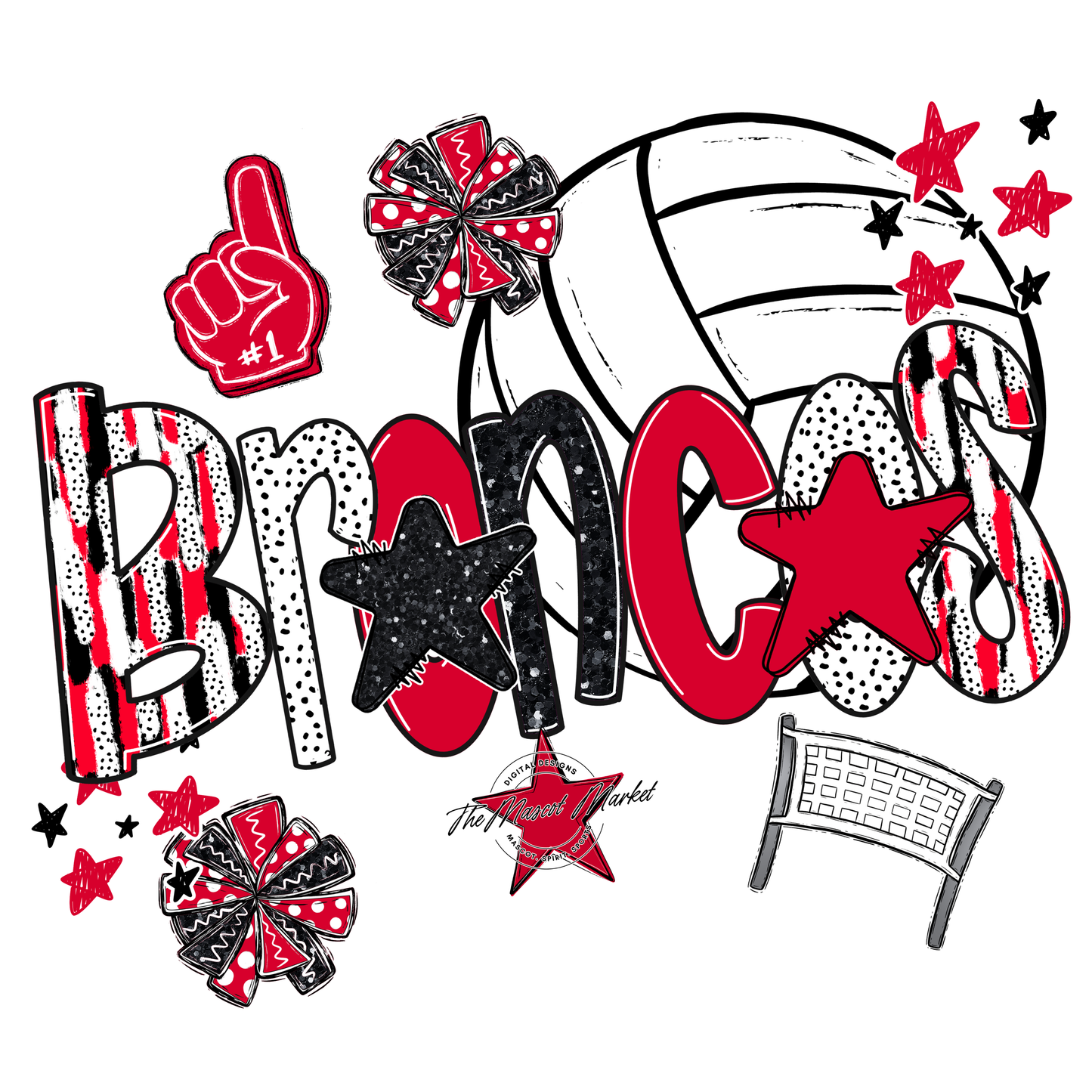 Broncos Volleyball Scrape-Red