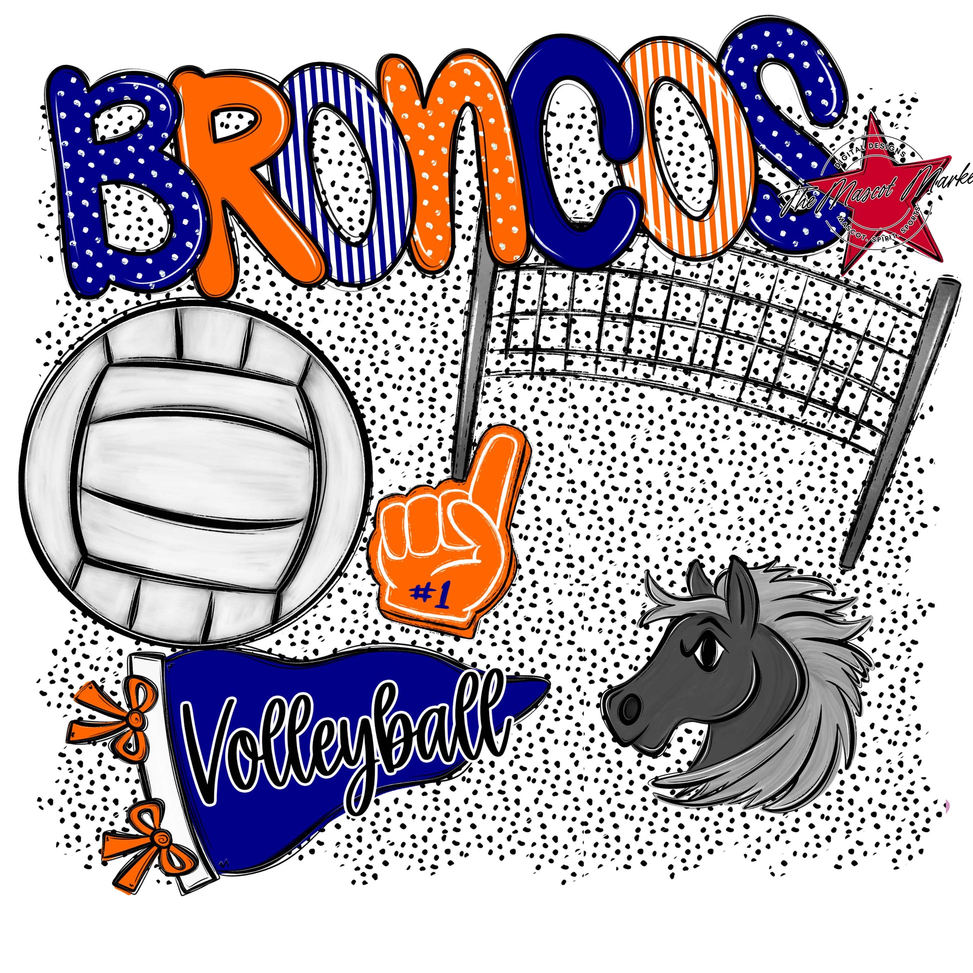 Broncos Volleyball Spirit-Blue & Orange