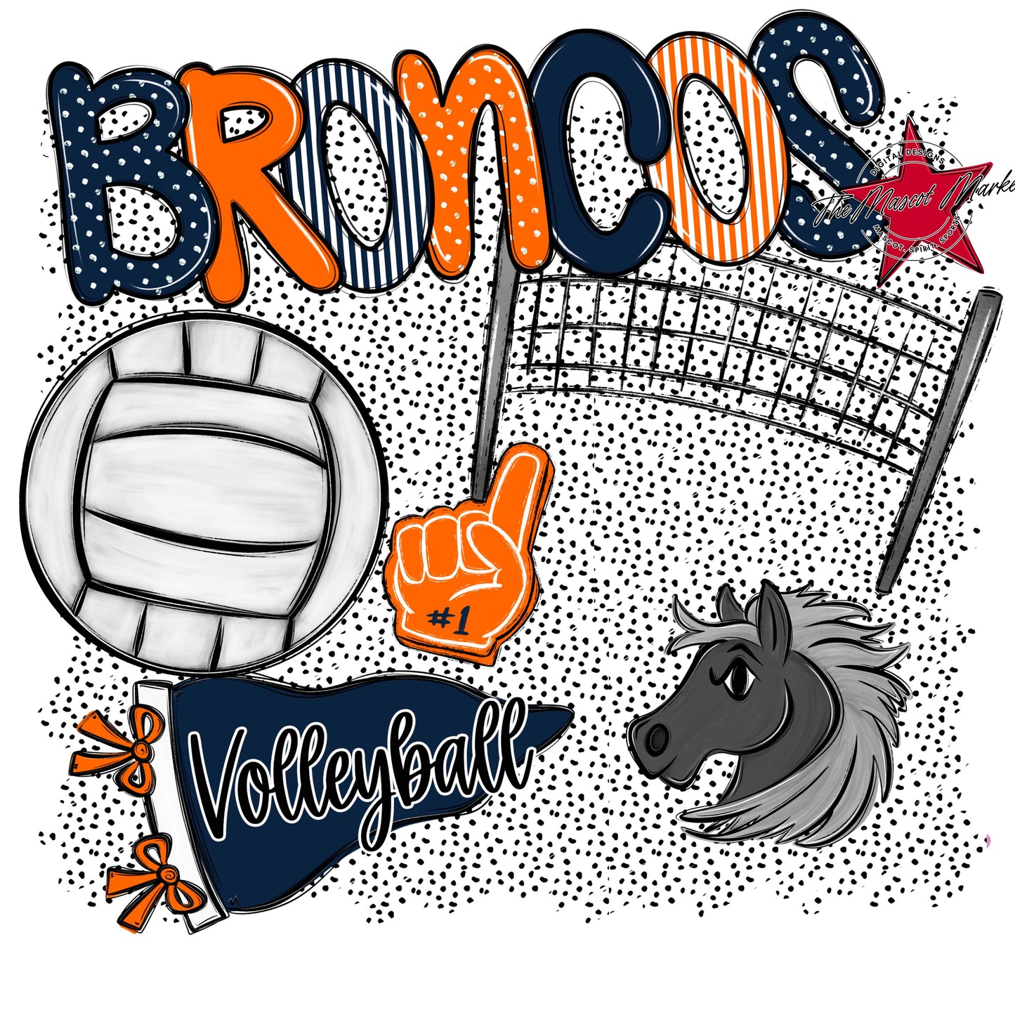 Broncos Volleyball Spirit-Navy & Orange