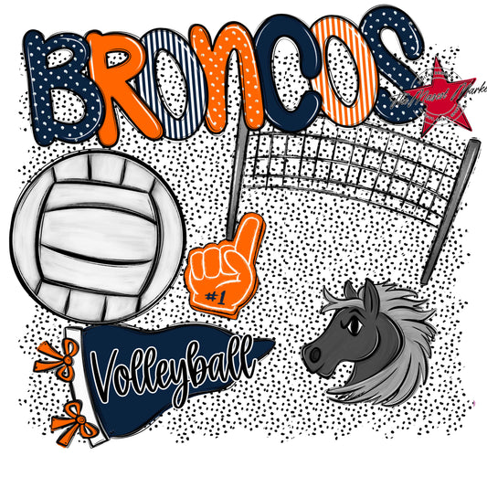 Broncos Volleyball Spirit-Navy & Orange