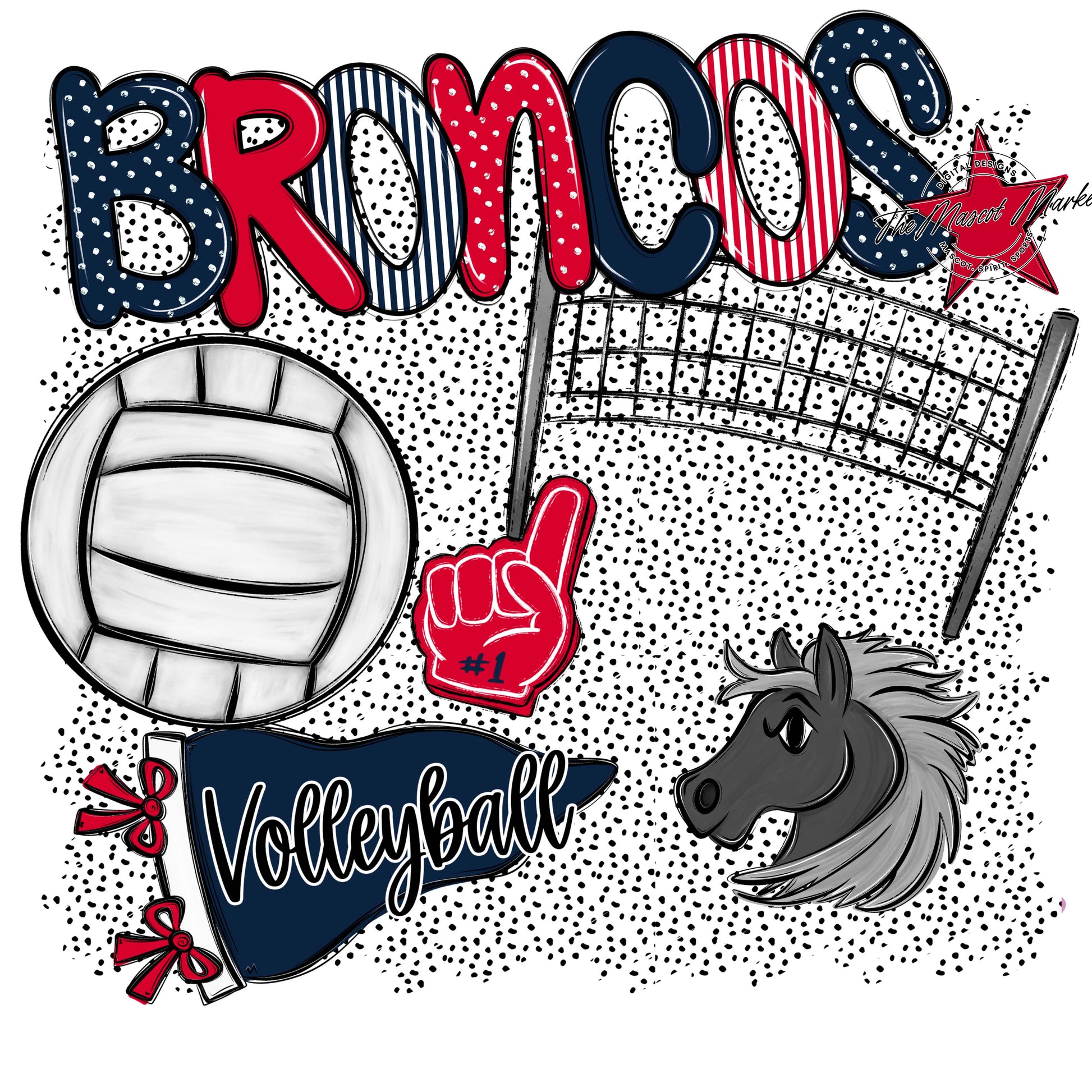 Broncos Volleyball Spirit-Navy & Red
