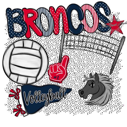 Broncos Volleyball Spirit-Navy & Red