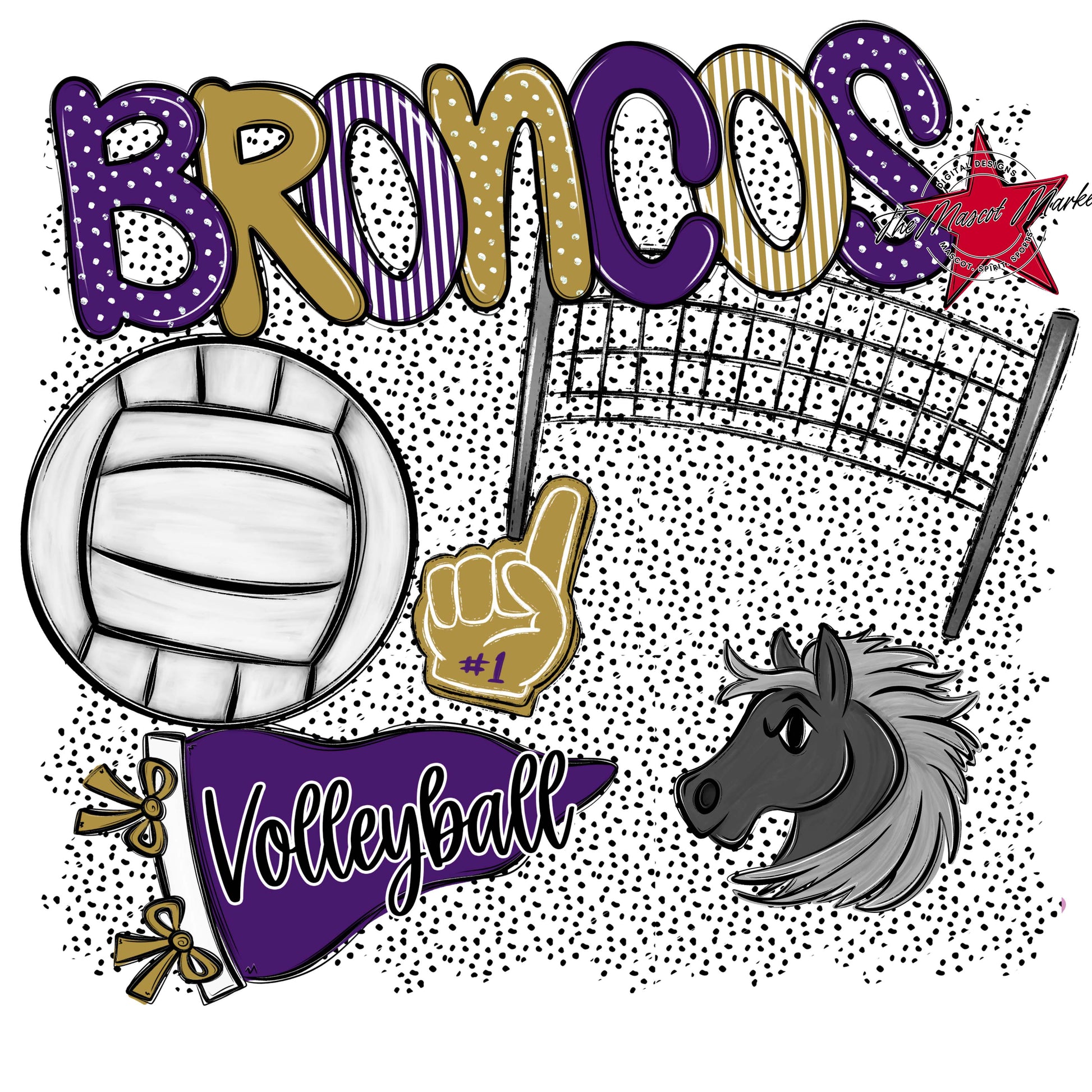 Broncos Volleyball Spirit-Purple & Gold
