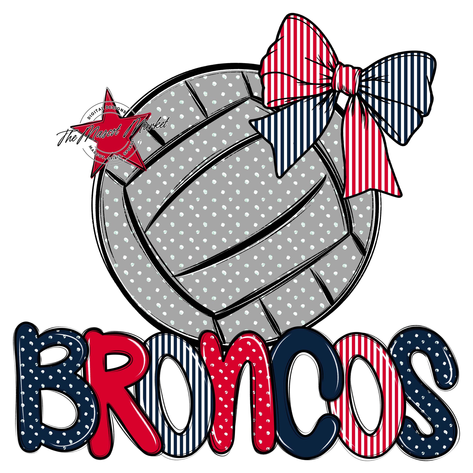 Broncos Volleyball Spirit Design-Navy & Red