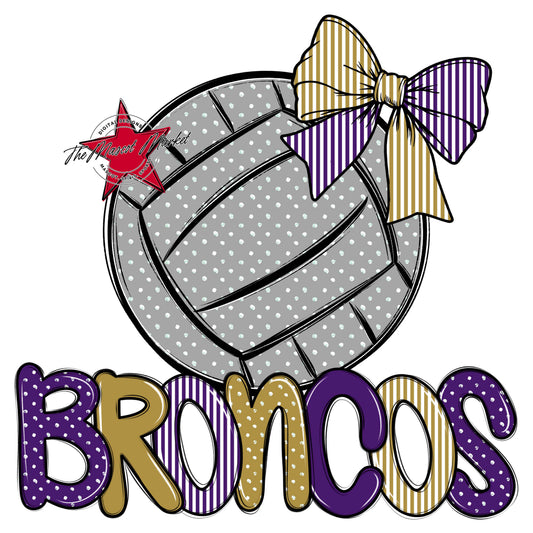 Broncos Volleyball Spirit Design-Purple & Gold