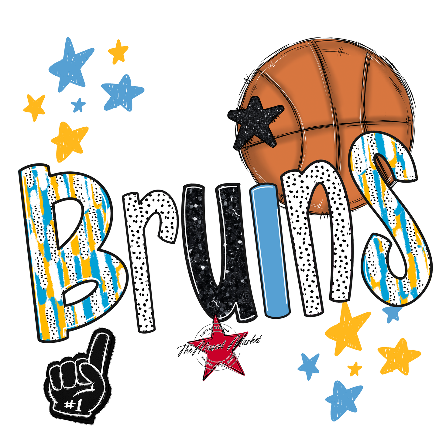 Bruins Basketball Scrape-Carolina Blue-Yellow