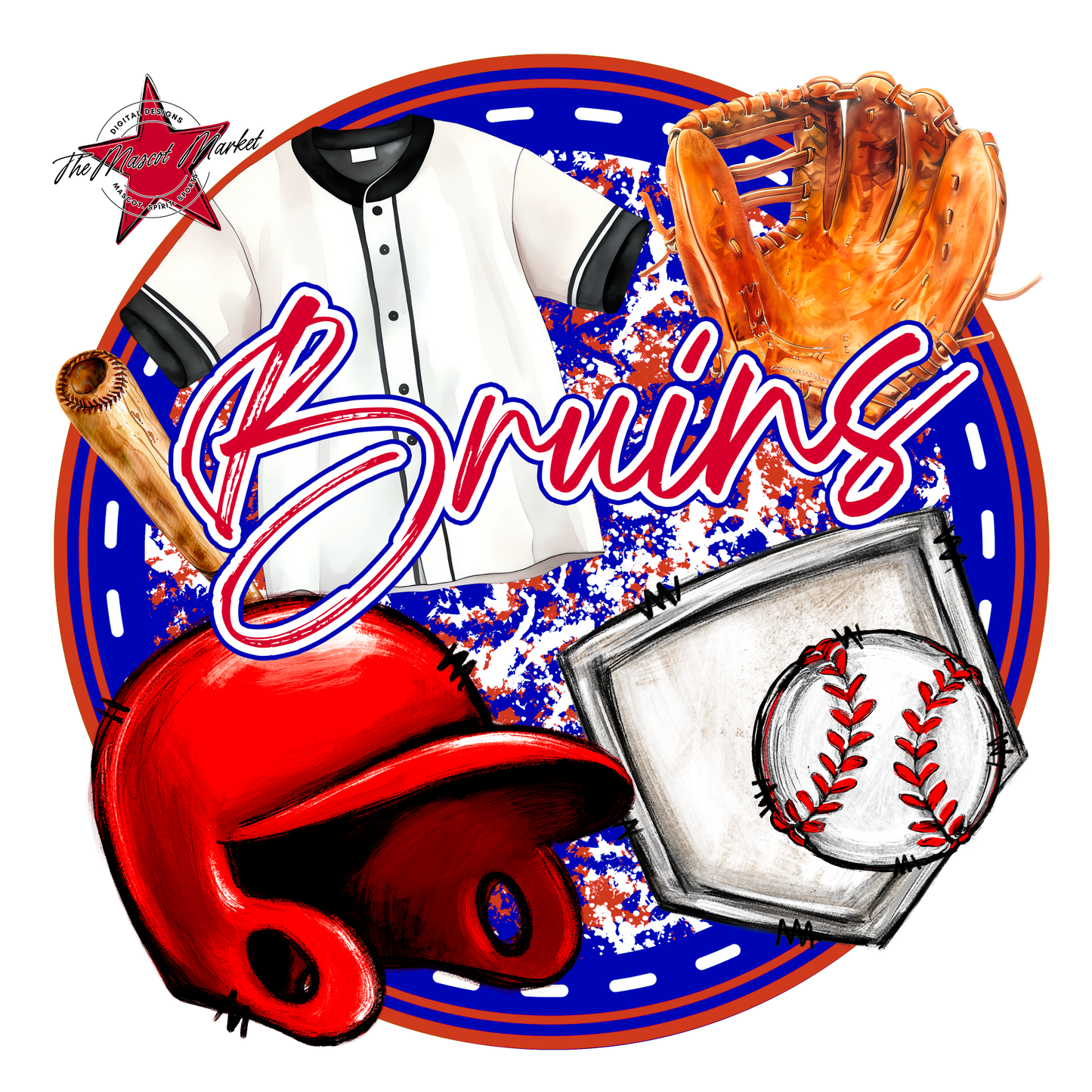 Bruins Circle Baseball Design-Blue-Red