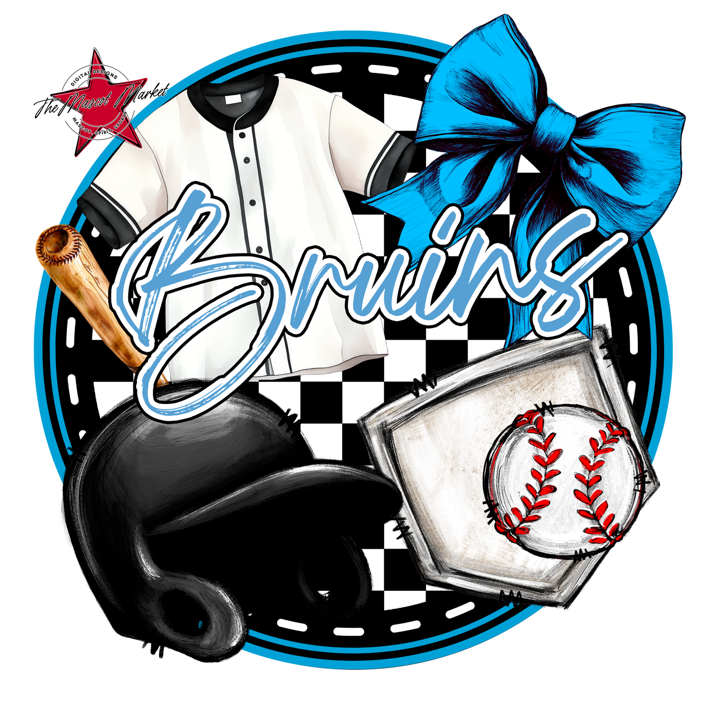 Bruins Circle Baseball Design-Carolina Blue