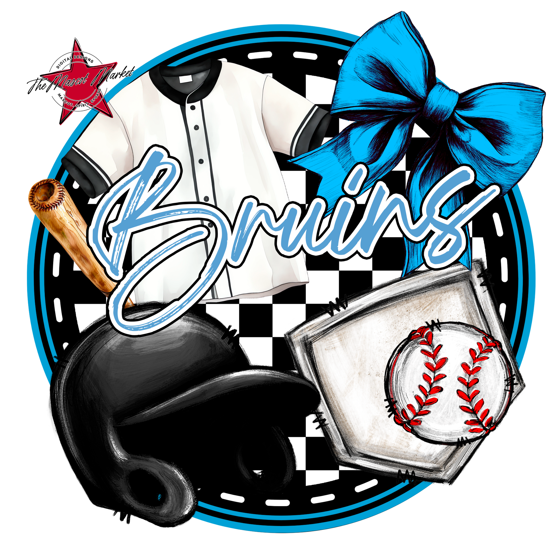 Bruins Circle Baseball Design-Carolina Blue