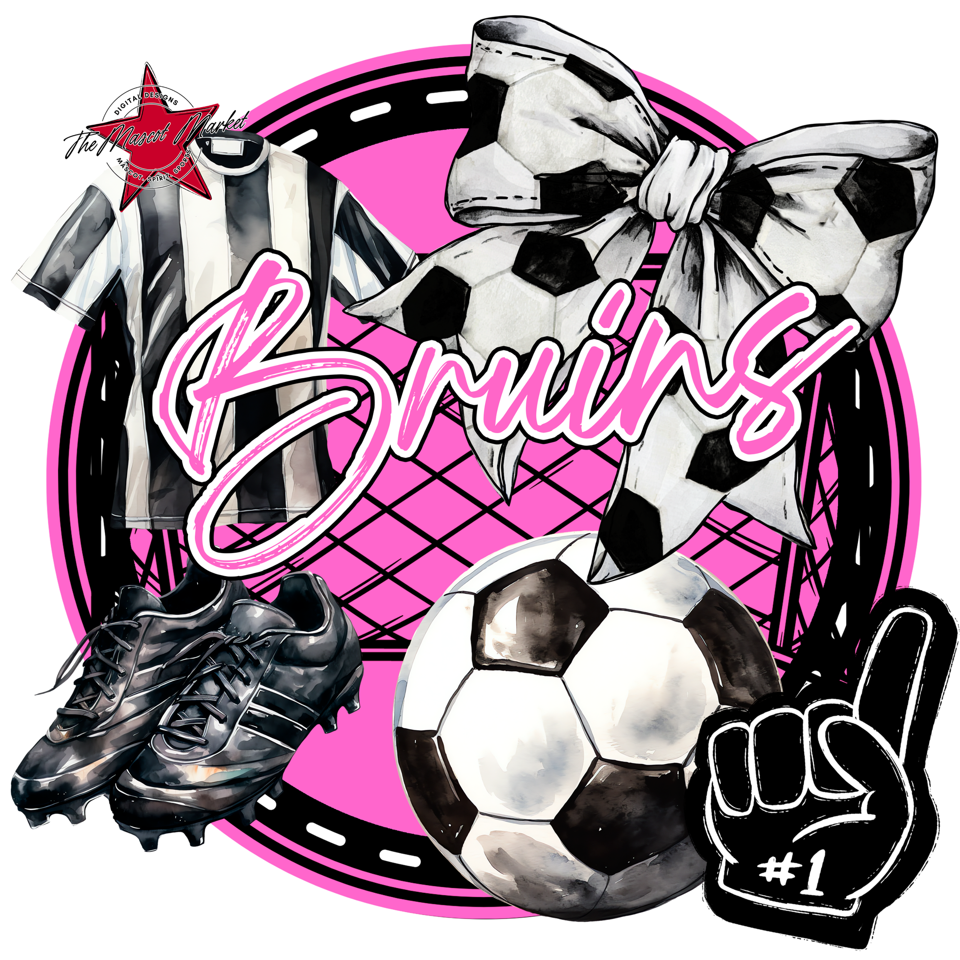 Bruins Circle Soccer Design-Baby Pink