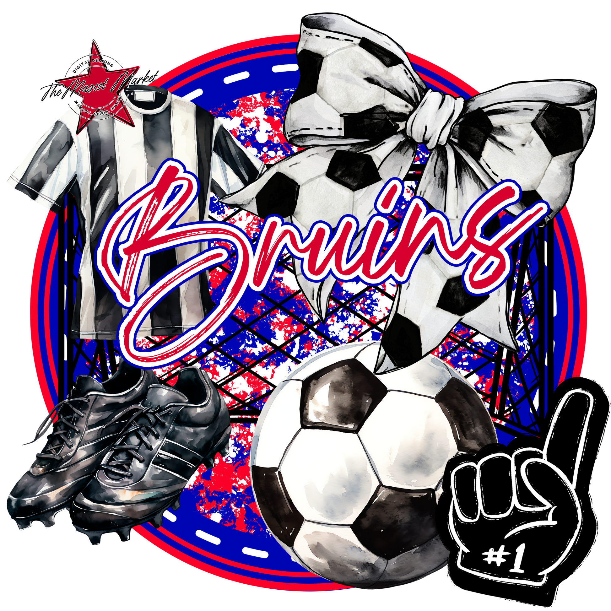 Bruins Circle Soccer Design-Blue-Red