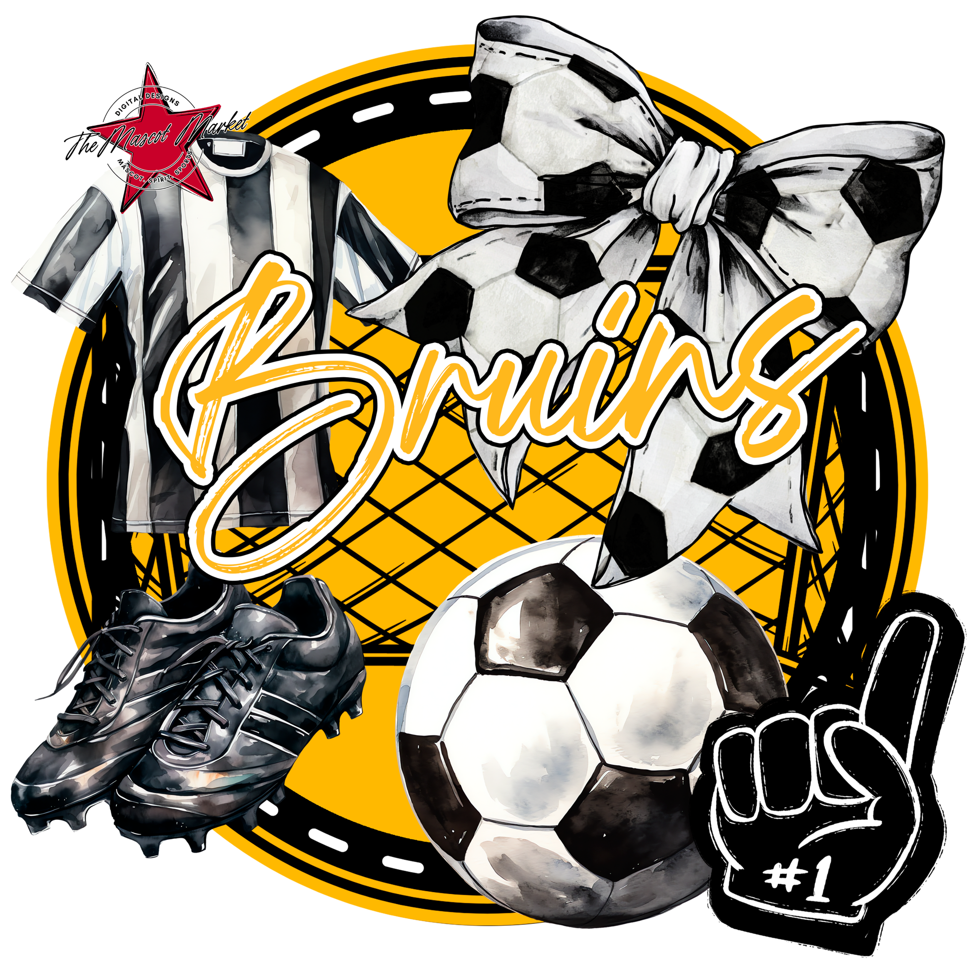 Bruins Circle Soccer Design-Yellow