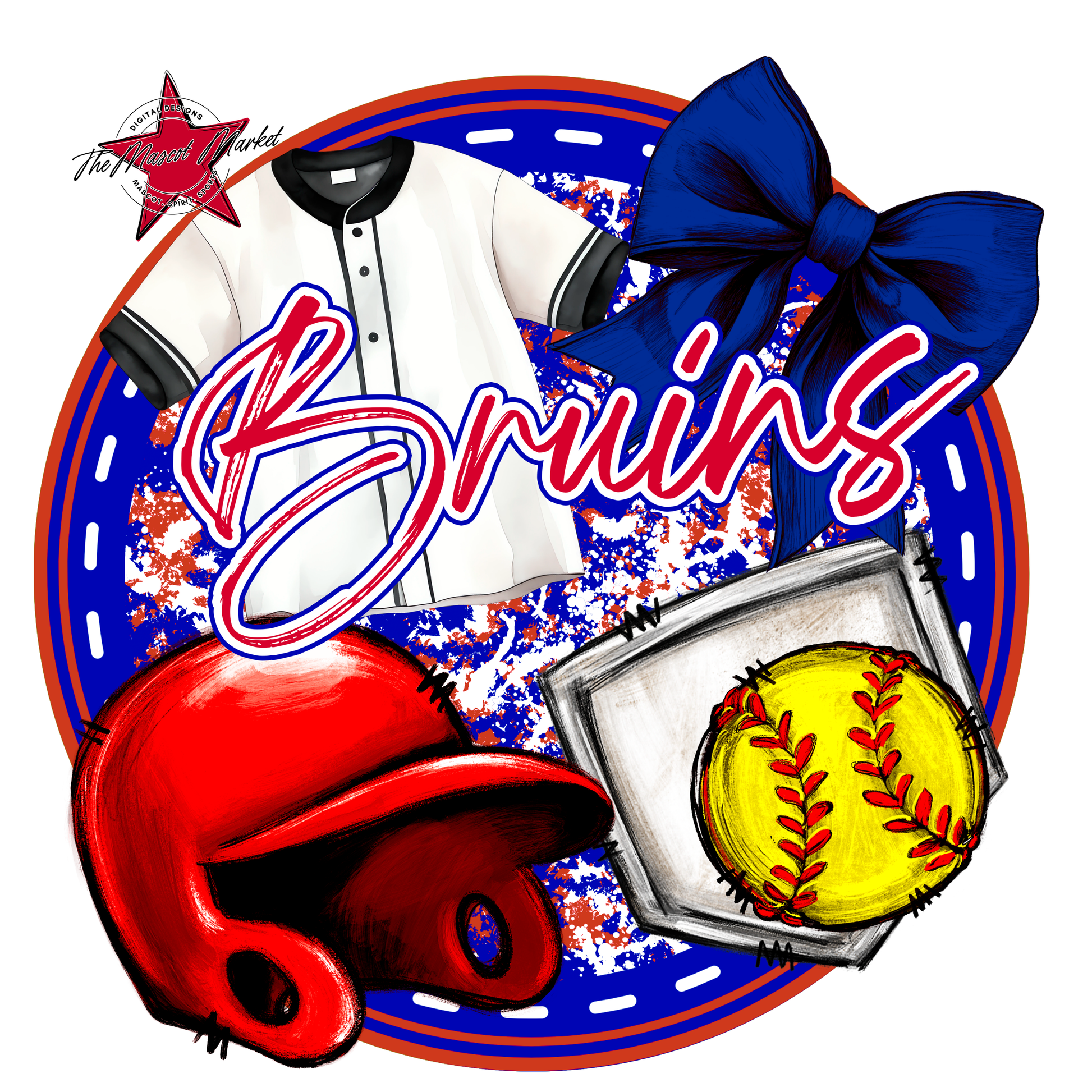 Bruins Circle Softball Design-Blue-Red
