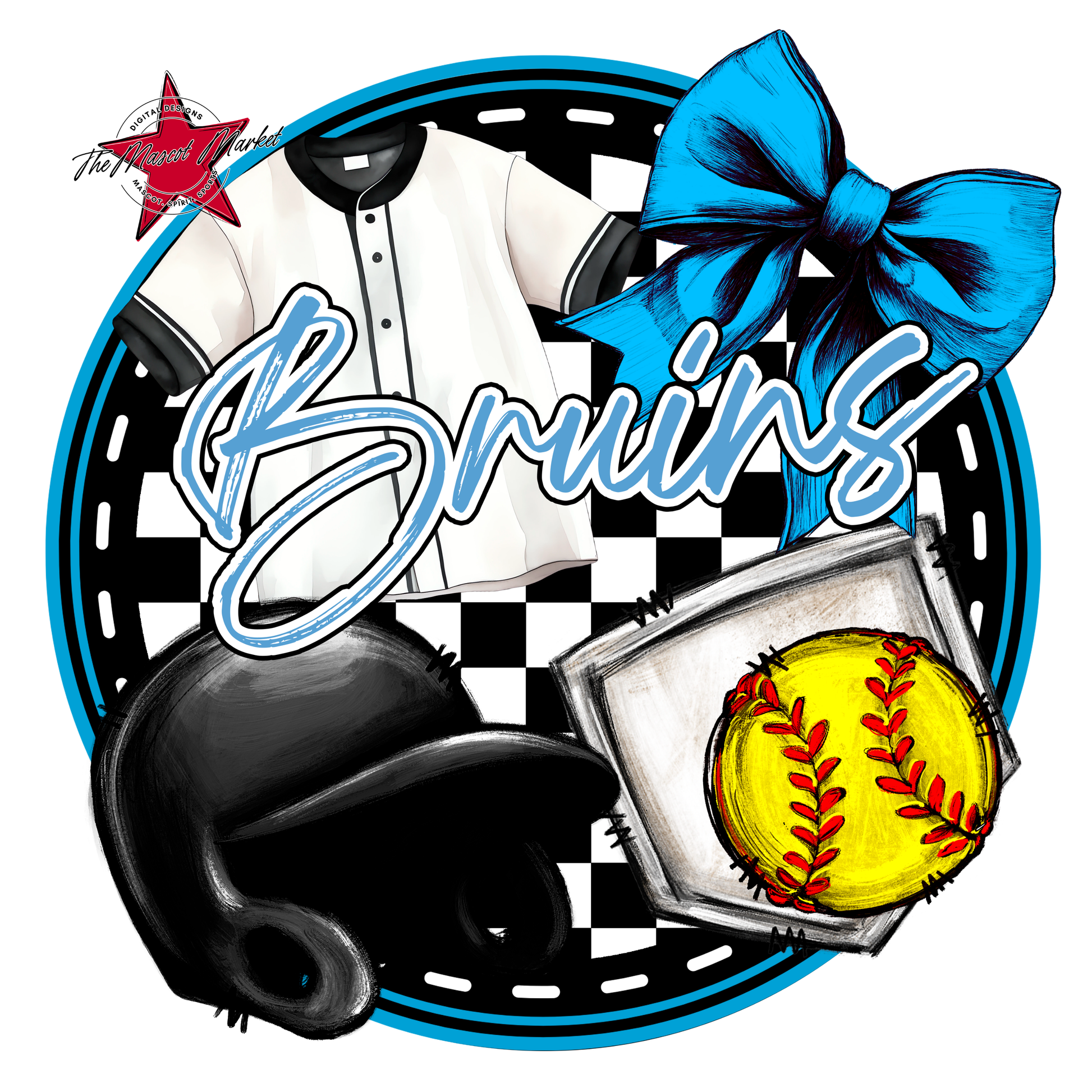 Bruins Circle Softball Design-Carolina Blue
