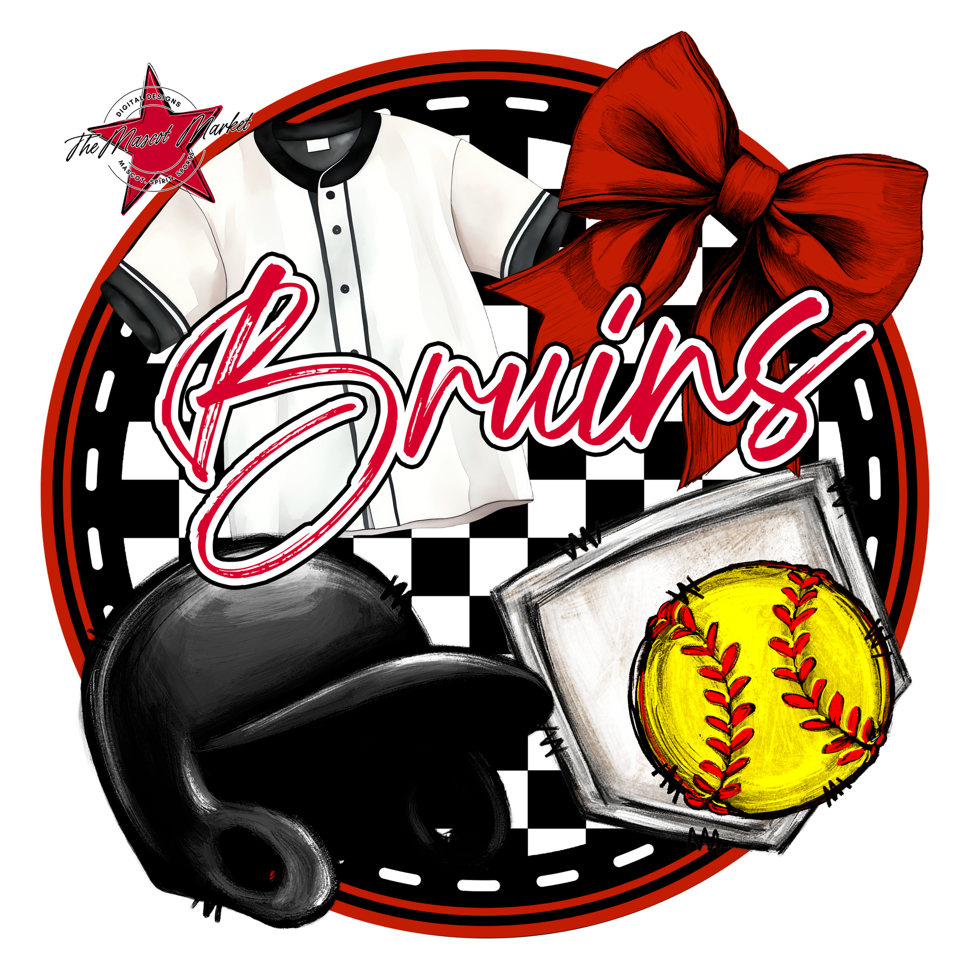 Bruins Circle Softball Design-Red