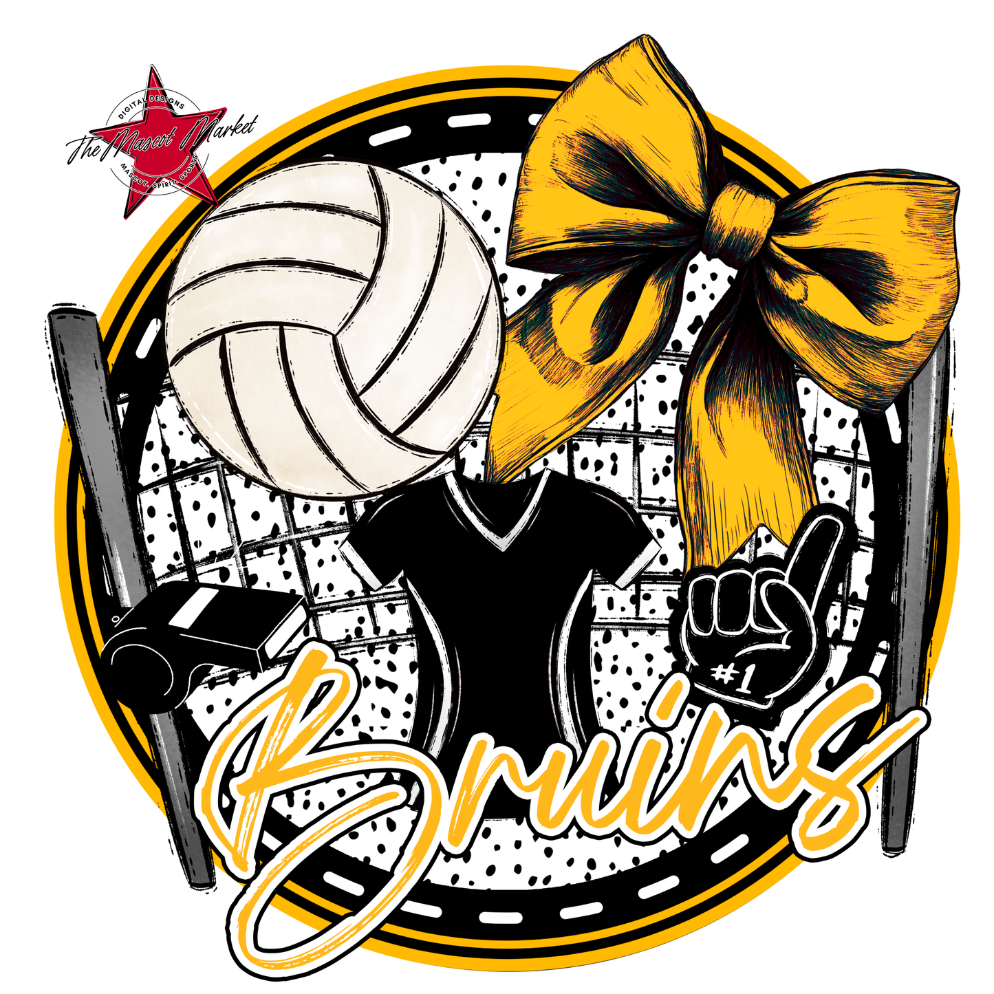 Bruins Circle Volleyball Design-Yellow