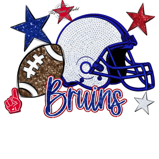 Bruins Football Embroidered Sequins Design-Blue & Red