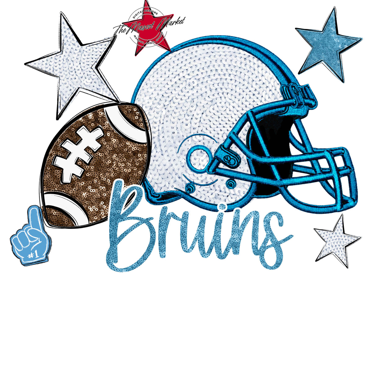 Bruins Football Embroidered Sequins Design-Carolina Blue