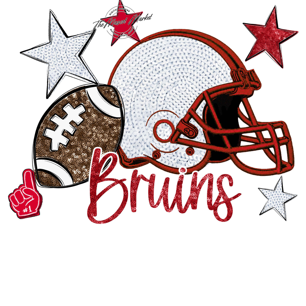 Bruins Football Embroidered Sequins Design-Red