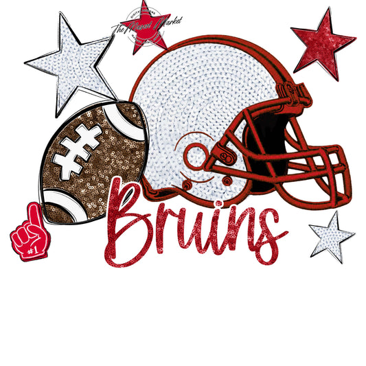 Bruins Football Embroidered Sequins Design-Red